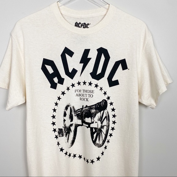 Tops | Acdc Graphic Band Tee M Tour Rock Roll Cream New | Poshmark